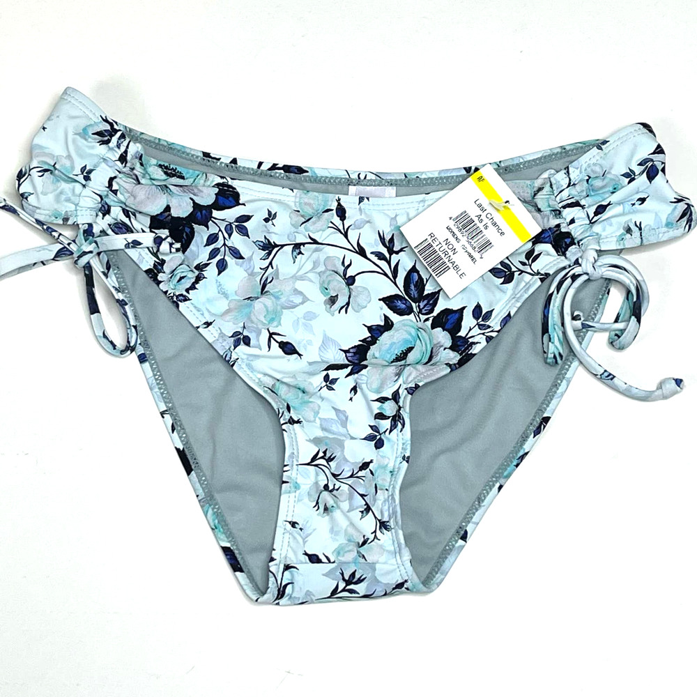 Vicious Young Babes VYB Blue Floral Side Ties Ruched Bikini Botttom NWT Size M